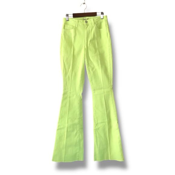 L'AGENCE Denim - L'Agence Bell High Rise Flare Jeans Chartreuse NWT Size 25 Retro Dopamine Neon